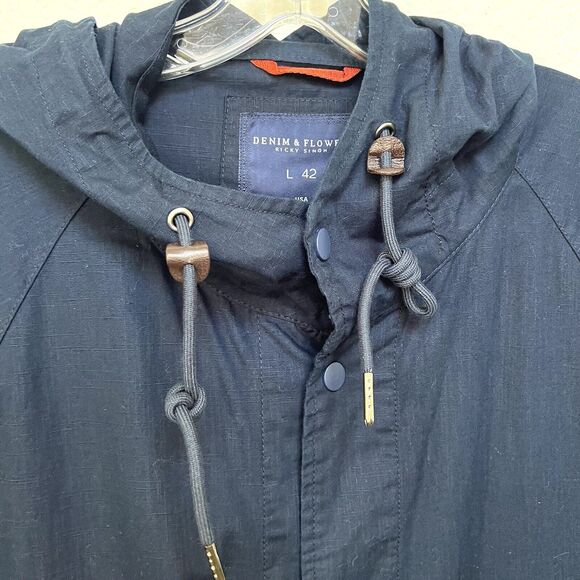 Denim & Flower Men’s Parka Jacket Navy Hoodie Large 42 - Picture 3 of 10